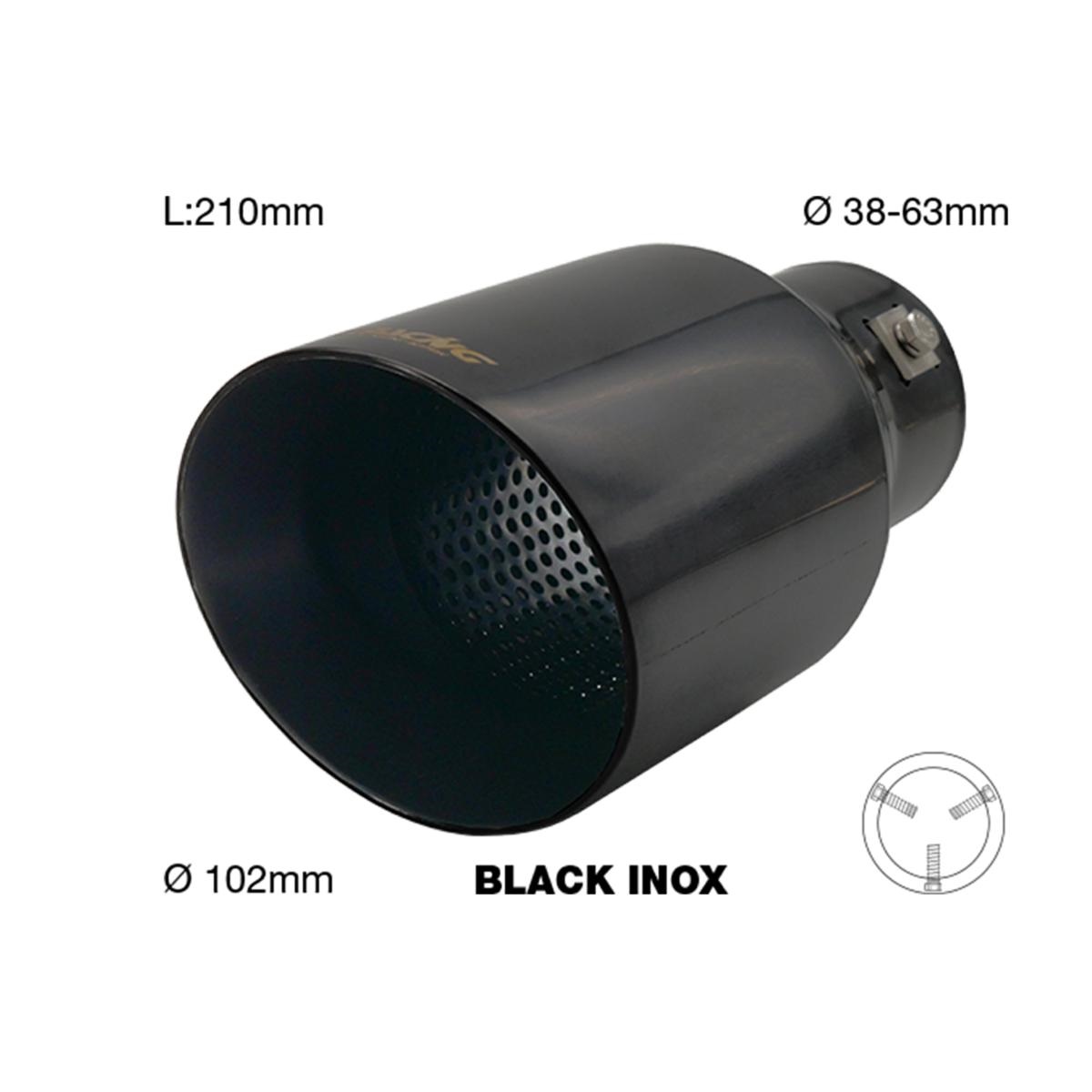 Βλησαρούλης Car Center - ΑΚΡΟ (ΜΠΟΥΚΑ) ΕΞΑΤΜΙΣΗΣ INOX ΜΑΥΡΗ ΣΤΡΟΓΓΥΛΗ 38>63mm (ΜΗΚΟΣ: 210mm/ ΔΙΑΜΕΤΡΟΣ ΕΞΩΤΕΡΙΚΗ 102mm)​ SIMONI RACING - 1 TEM.