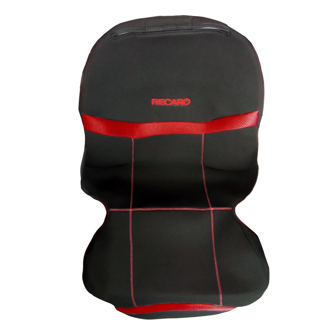 Βλησαρούλης Car Center - ΗΜΙΚΑΛΥΜΜΑΤΑ ΚΑΘΙΣΜΑΤΩΝ BUCKET RECARO ΜΑΥΡΟ/ΚΟΚΚΙΝΟ ΜΕ ΥΠΟΔΟΧΗ ΠΡΟΣΚΕΦΑΛΟΥ VELCRO & ΠΡΟΣΚΕΦΑΛΑ - 2 ΤΕΜ.