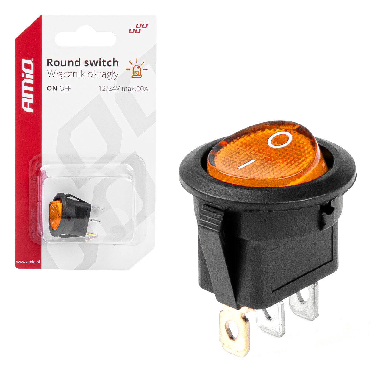 Βλησαρούλης Car Center - Amio - ΔΙΑΚΟΠΤΗΣ ON/OFF 3 ΕΠΑΦΩΝ 12/24V 20A ΣΤΡΟΓΓΥΛΟΣ ΜΕ ΚΙΤΡΙΝΟ ΦΩΤΙΣΜΟ - 1 ΤΕΜ. (03085/AM)