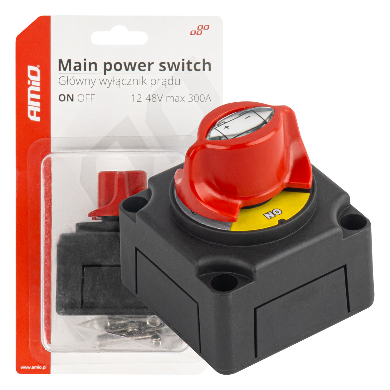 Βλησαρούλης Car Center - Amio - ΔΙΑΚΟΠΤΗΣ POWER-OFF ΜΠΑΤΑΡΙΑΣ ΣΕ ΒΑΣΗ 12-48V 300A ΜΑΥΡΟ/ΚΟΚΚΙΝΟ - 1 Τεμ. (03838/AM)