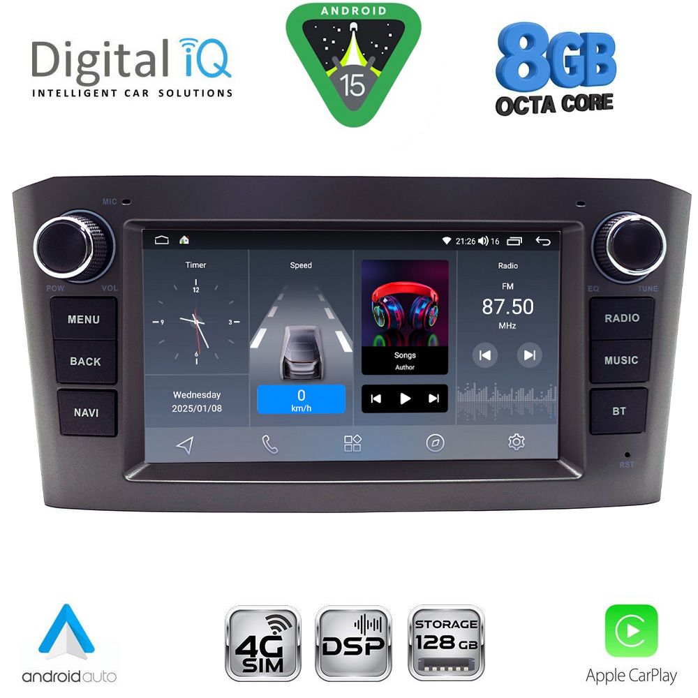 Βλησαρούλης Car Center - DIGITAL IQ BLM 725BL_CPA (7" DECK) MULTIMEDIA OEM for TOYOTA AVENSIS (T25) mod. 2003-2009 (BLACK)