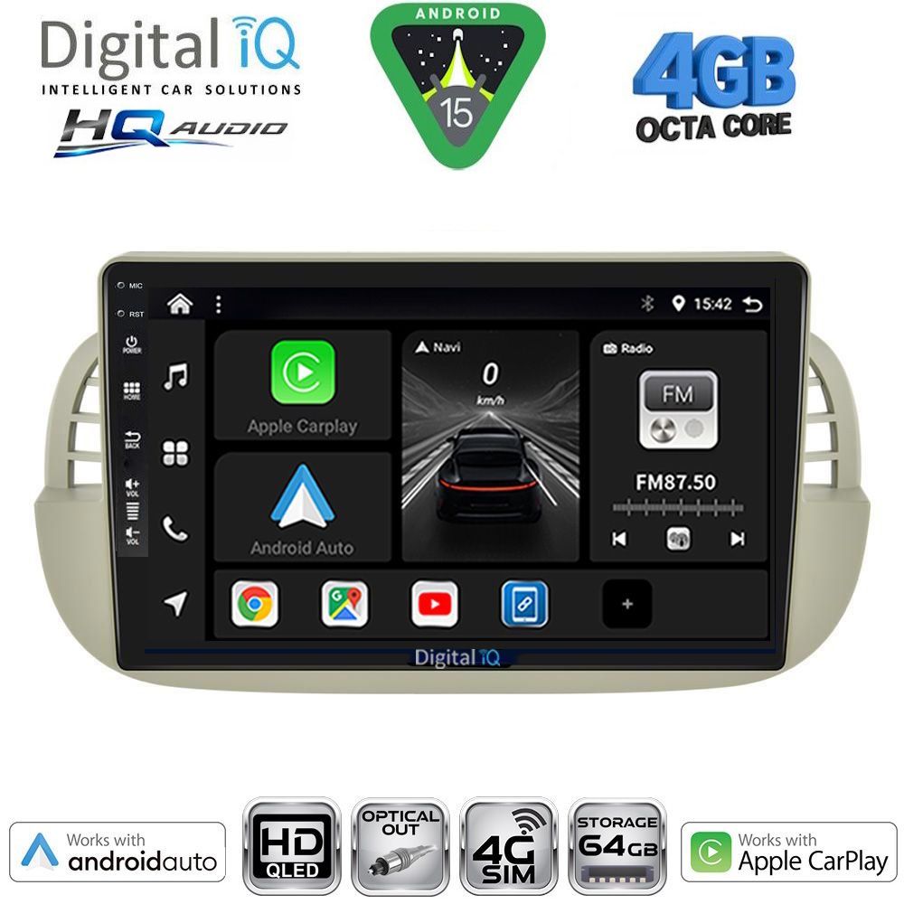 Βλησαρούλης Car Center - DIGITAL IQ BXK 19130BG_CPAA (9inc) MULTIMEDIA TABLET for FIAT 500 mod. 2007-2015 (BEIGE)