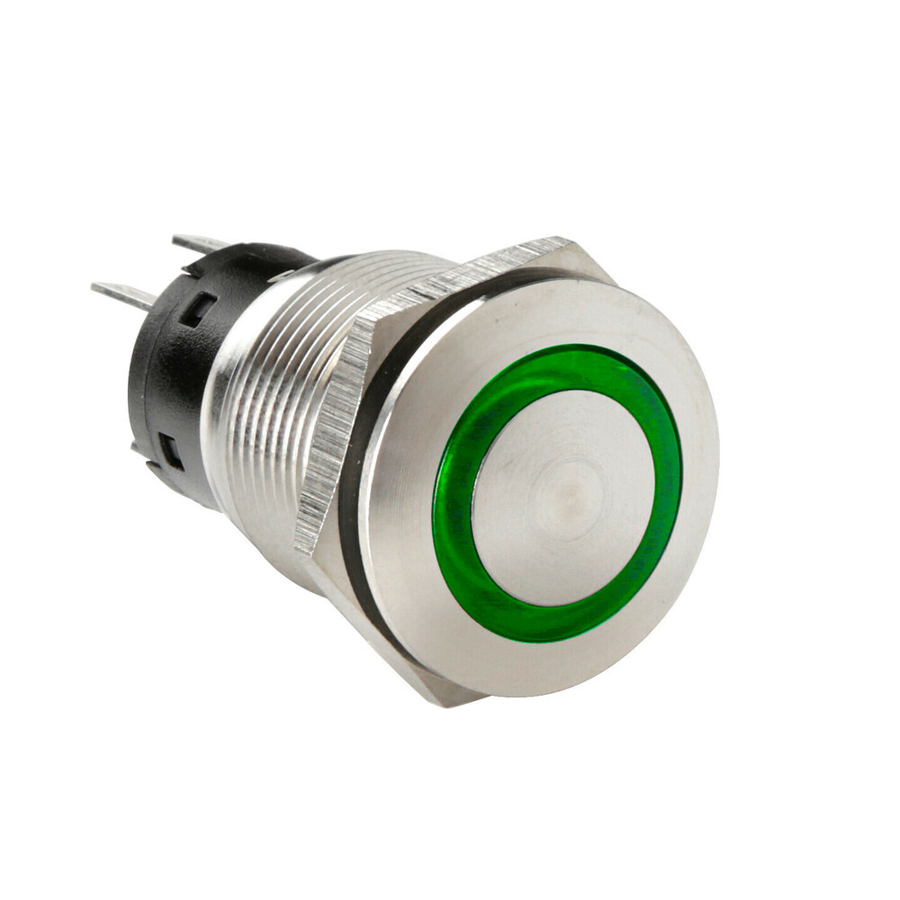 Βλησαρούλης Car Center - ΔΙΑΚΟΠΤΗΣ ΜΠΟΥΤΟΝ (BUTTON) 12/24V 5Amax 5PIN IP65 ON/OFF ME LED ΠΡΑΣΙΝΟ ΑΝΟΞΕΙΔΩΤΟ ΑΤΣΑΛΙ LAMPA - 1 TEM.