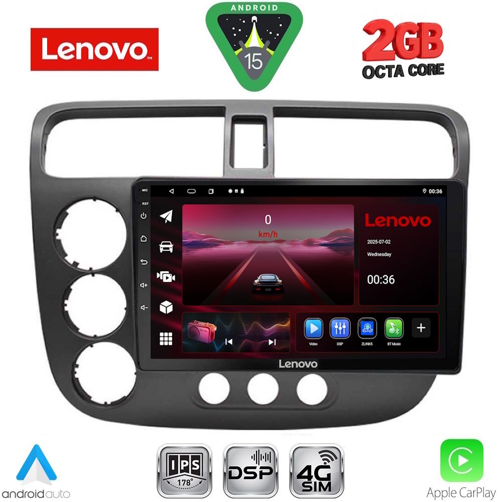 Βλησαρούλης Car Center - LENOVO LVF 5187_CPA (9inc) MULTIMEDIA TABLET for HONDA CIVIC 4D mod. 2001-2006
