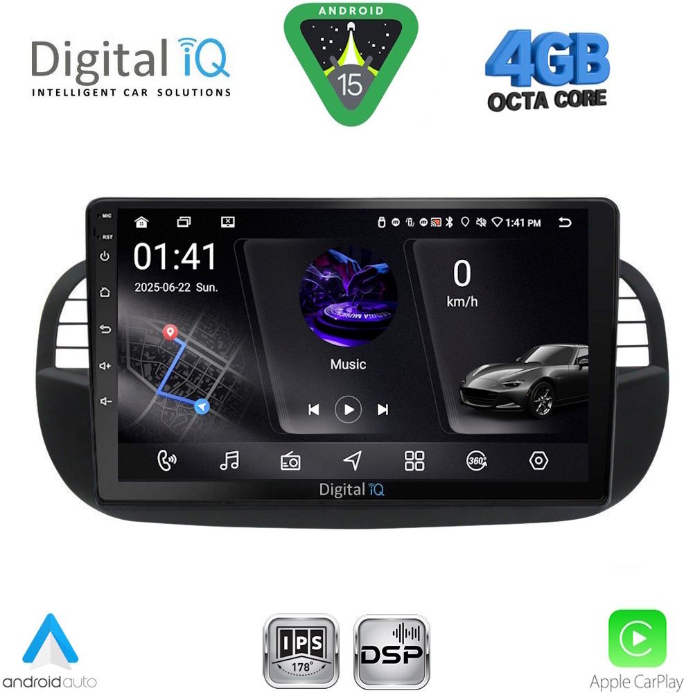 Βλησαρούλης Car Center - DIGITAL IQ RSG 6130BL_CPA (9inc) MULTIMEDIA TABLET for FIAT 500 mod. 2007-2015 (BLACK)