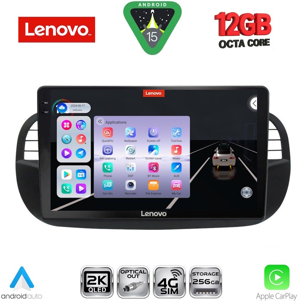 Βλησαρούλης Car Center - LENOVO SSZ 12130BL_CPA (9inc) MULTIMEDIA TABLET for FIAT 500 mod. 2007-2015 (BLACK)