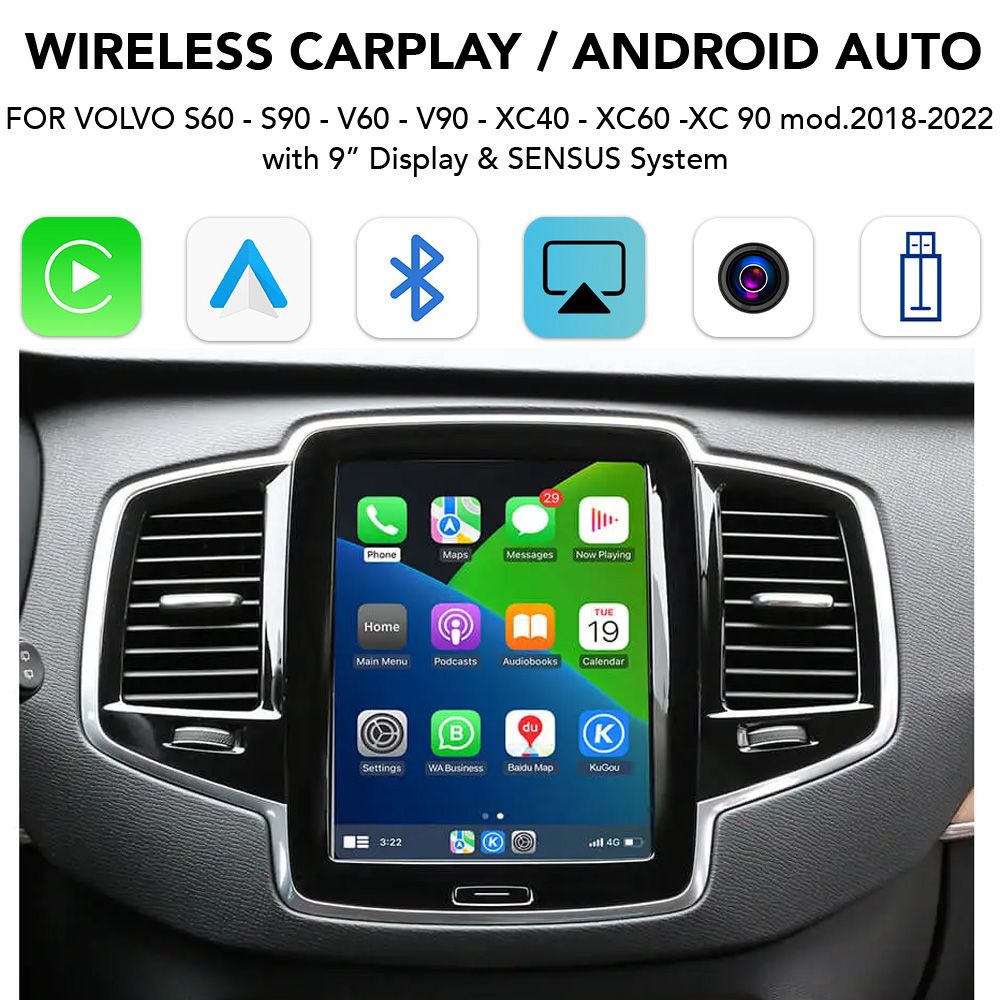 Βλησαρούλης Car Center - DIGITAL IQ VL 510F CPA (WIRELESS CARPLAY / ANDROID AUTO BOX for VOLVO V90 – S90 – XC40 - XC60 -XC90 mod. 2017-2022 for 9" Display)