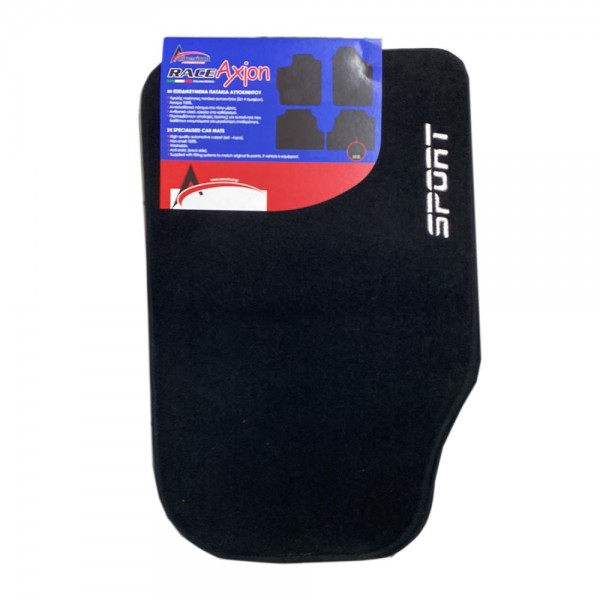 Βλησαρούλης Car Center - ΠΑΤΑΚΙΑ ΜΟΚΕΤΑ VELOUR 9 SPORT ΜΑΥΡΑ ΜΕ ΜΑΥΡΟ ΡΕΛΙ ΚΑΙ ΑΦΡΟ UNIVERSAL ME ΛΟΓΟΤΥΠΟ SPORT RACE AXION - 4 ΤΕΜ.