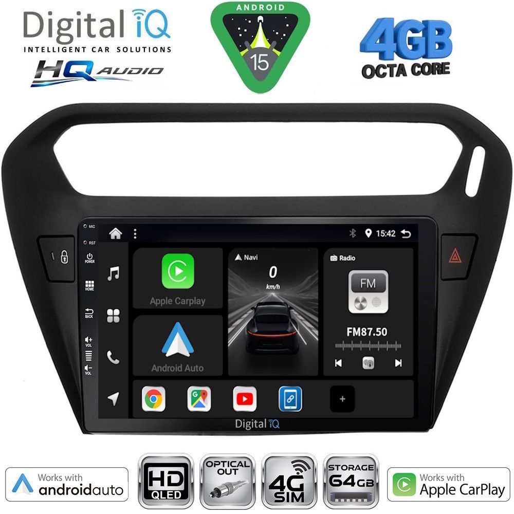 Βλησαρούλης Car Center - DIGITAL IQ BXK 19511BL_CPAA (9inc) MULTIMEDIA TABLET for CITROEN ELYSEE – PEUGEOT 301 mod. 2013-2026 (BLACK)