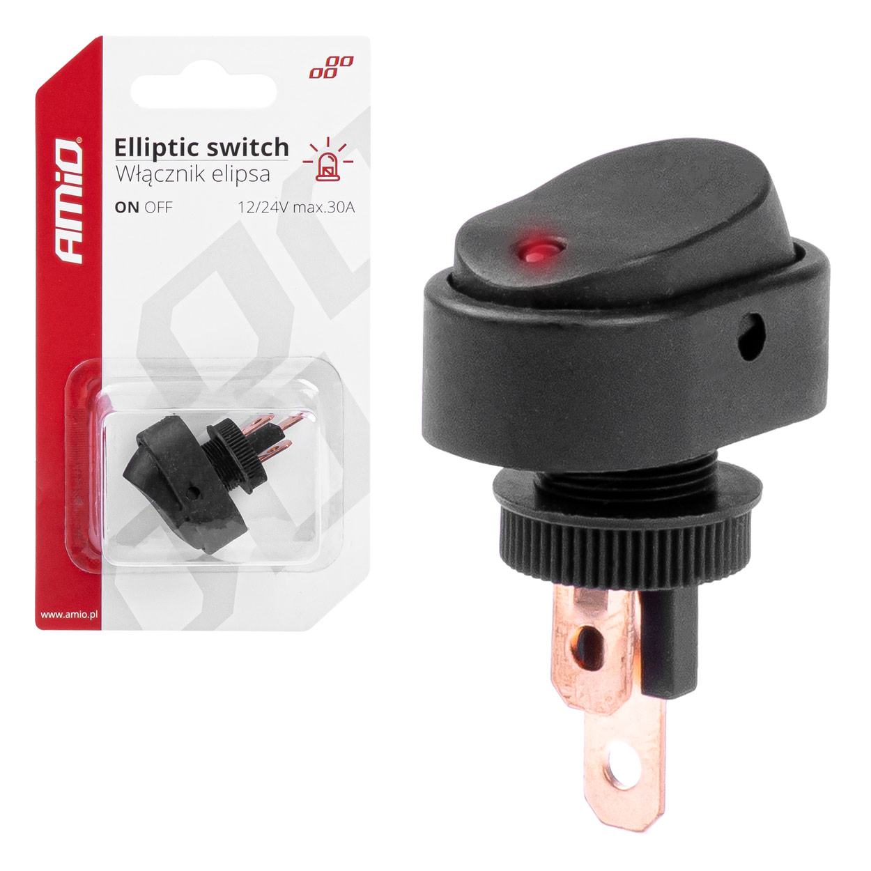 Βλησαρούλης Car Center - Amio - ΔΙΑΚΟΠΤΗΣ ON/OFF 3 ΕΠΑΦΩΝ ΜΕ LED ΚΟΚΚΙΝΟ12/24V Φ12mm 30A ΜΕ ΣΠΕΙΡΩΜΑ ΟΒΑΛ - 1 ΤΕΜ. (03089/AM)
