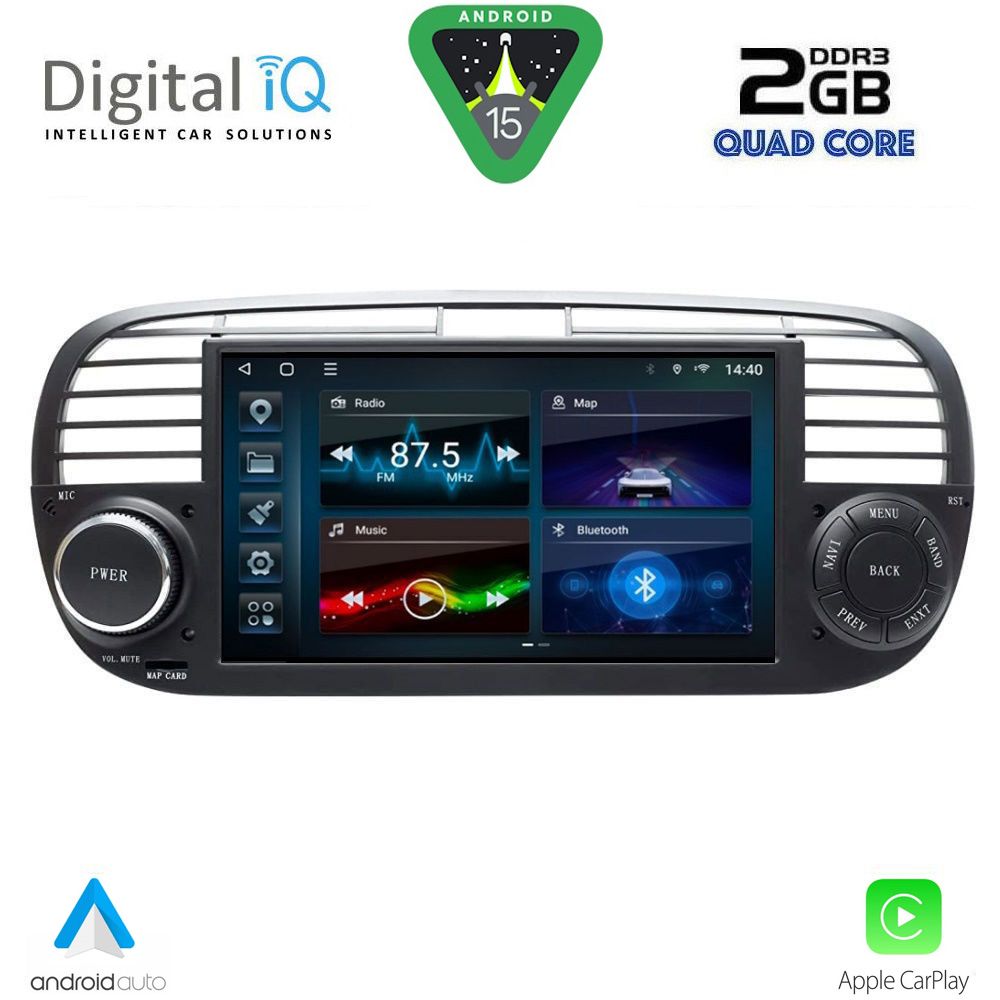Βλησαρούλης Car Center - DIGITAL IQ BLD 265BL_CPA (7" DECK) MULTIMEDIA SYSTEM for FIAT 500 mod. 2007-2015 (BLACK)